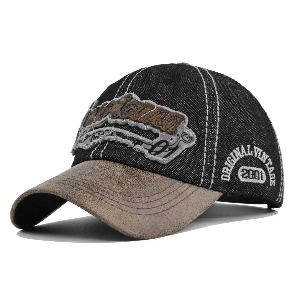 Cross-Border 3D Embroidery Baseball Cap Denim Curved Brim Peaked Cap with Wide Eaves Fashion Dad Cap Sun Hat Style
