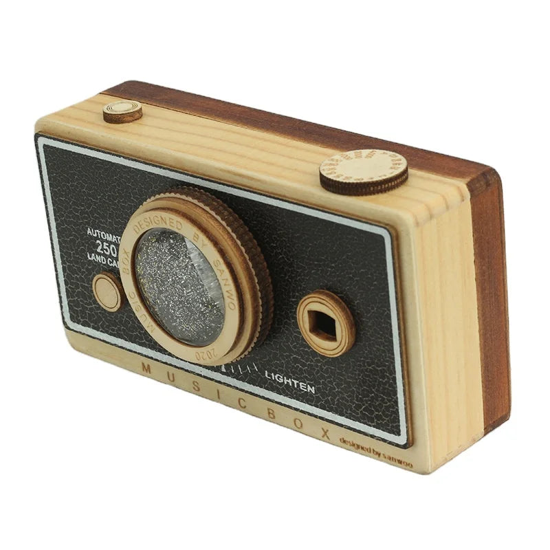 Wooden Camera Music Ox Clockwork Music Box Wooden Gift