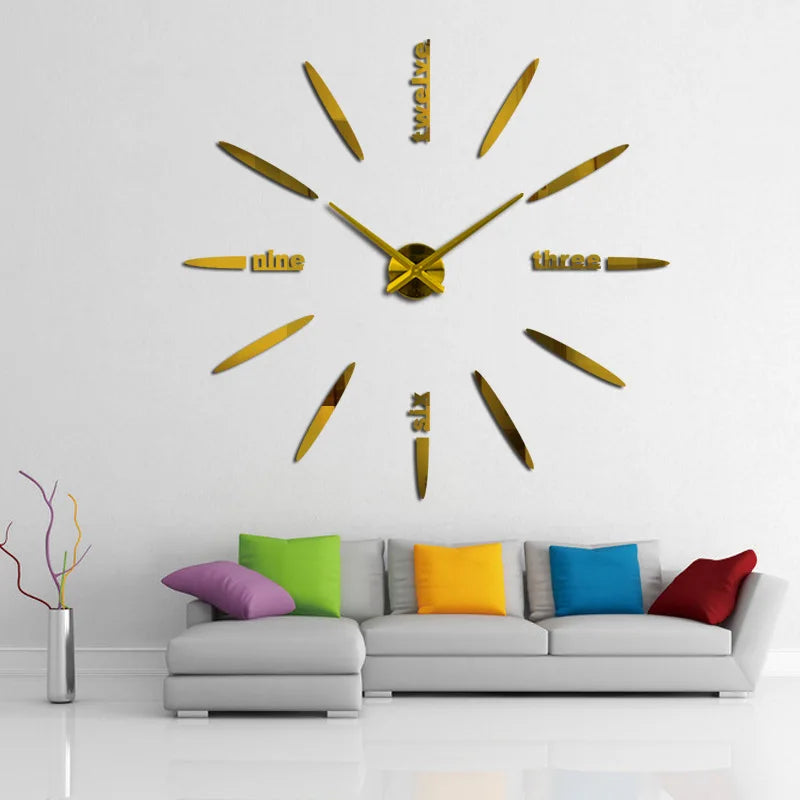 Home Wall Decoration Contemporary 3D Living Room Mirror Digital Clock with Plastic Frame