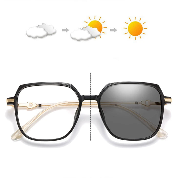 Fashion Vintage Square Eyeglasses Frame Anti Blue Light Computer Eyewear Photochromic Reading Glasses for All Face