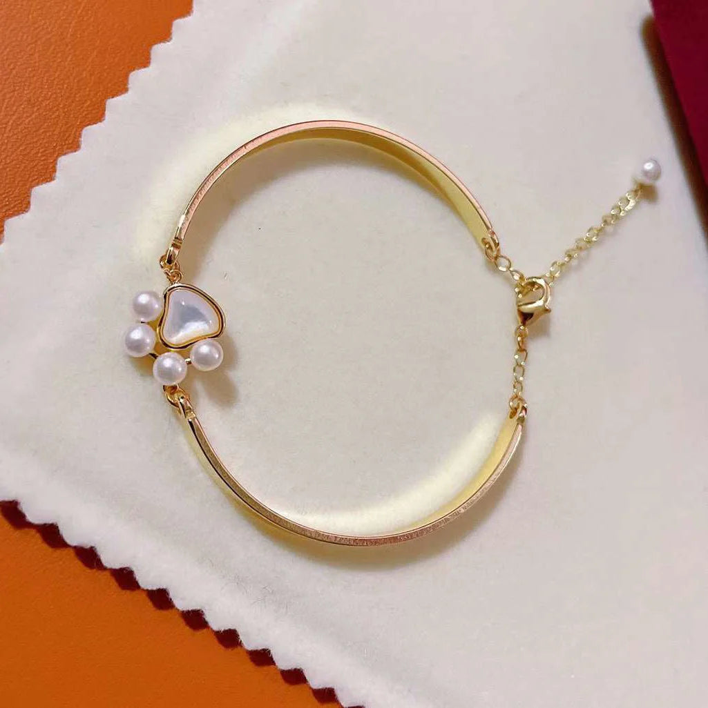 Popular Gold Plated Butterfly Shell Inlaid Cat Claw Bracelet 3-4 mm Natural Freshwater Pearl for Wedding Girls' Pearl Jewelry