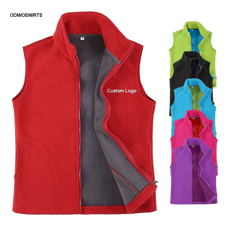 Women Fleece Jacket Polar Fleece Zip Vest Outerwear With Pockets Warm Sleeveless Waistcoat Vest Fleece