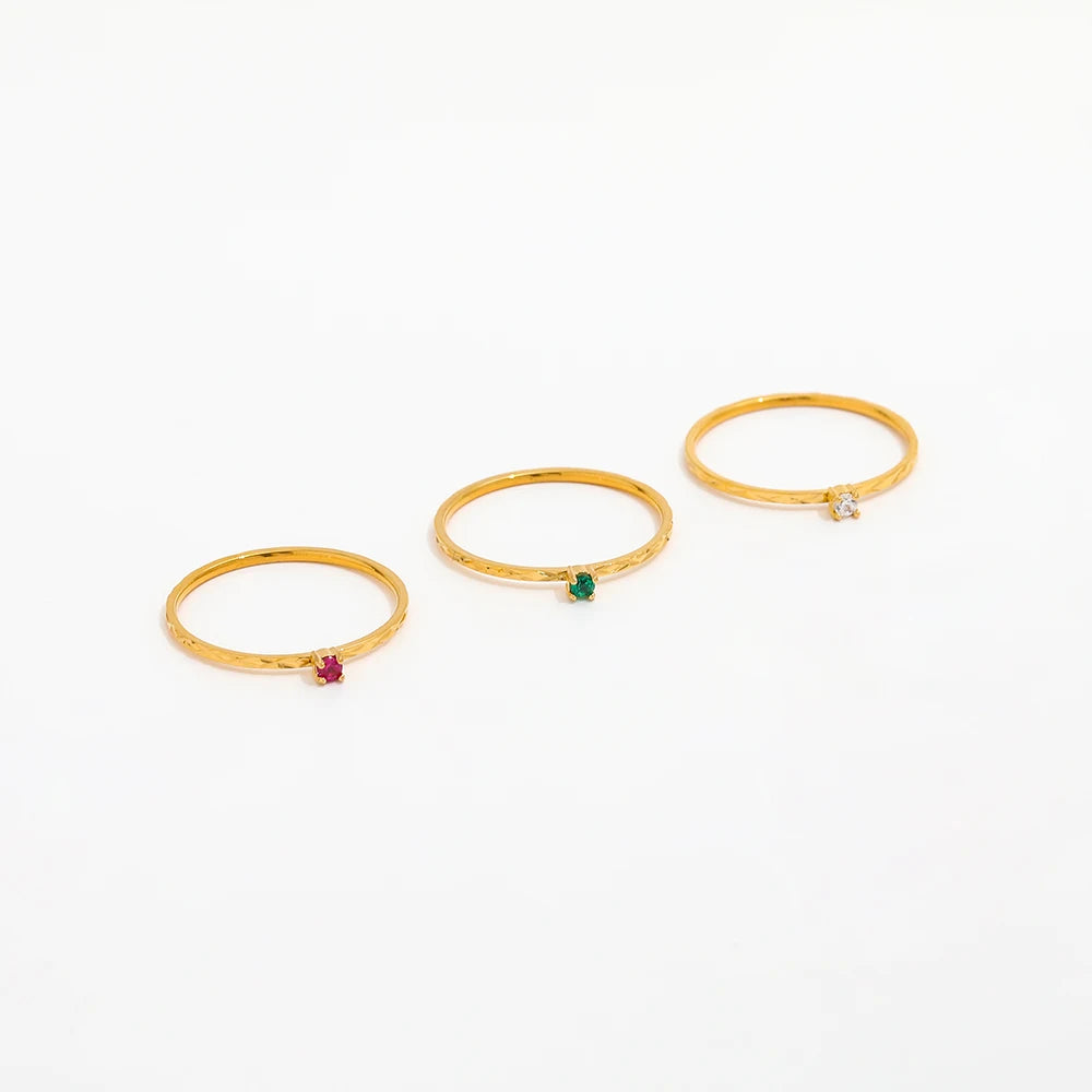 High End 18K PVD Gold Plated Dainty Zirconia Super Fine Stainless Steel Pattern Rings Jewelry Women Gift