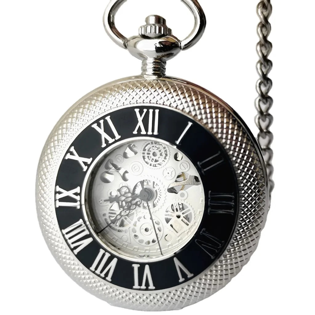 Hollow Manual Watches Key Chain Retro Roman Mechanical Pocket Watches
