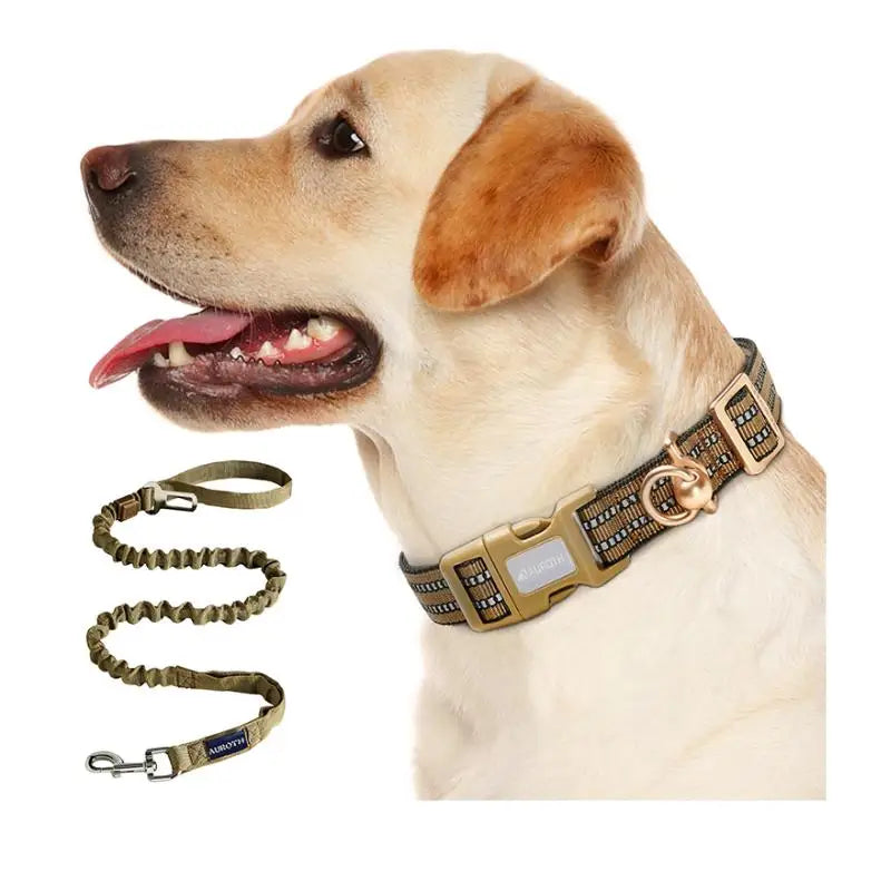 OEM Waterproof Training Nylon Dog Collar and Leash Set Heavy Duty Adjustable Nylon Webbing Reflective Tactical Large Dog Collar