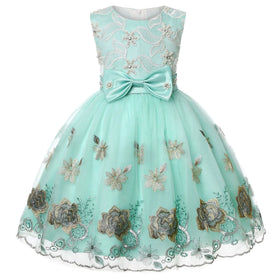 New Modest Embroidery Lace Floral Kids Girl Party Dress Wholesale Baby Birthday Wedding Dresses for Children C0060