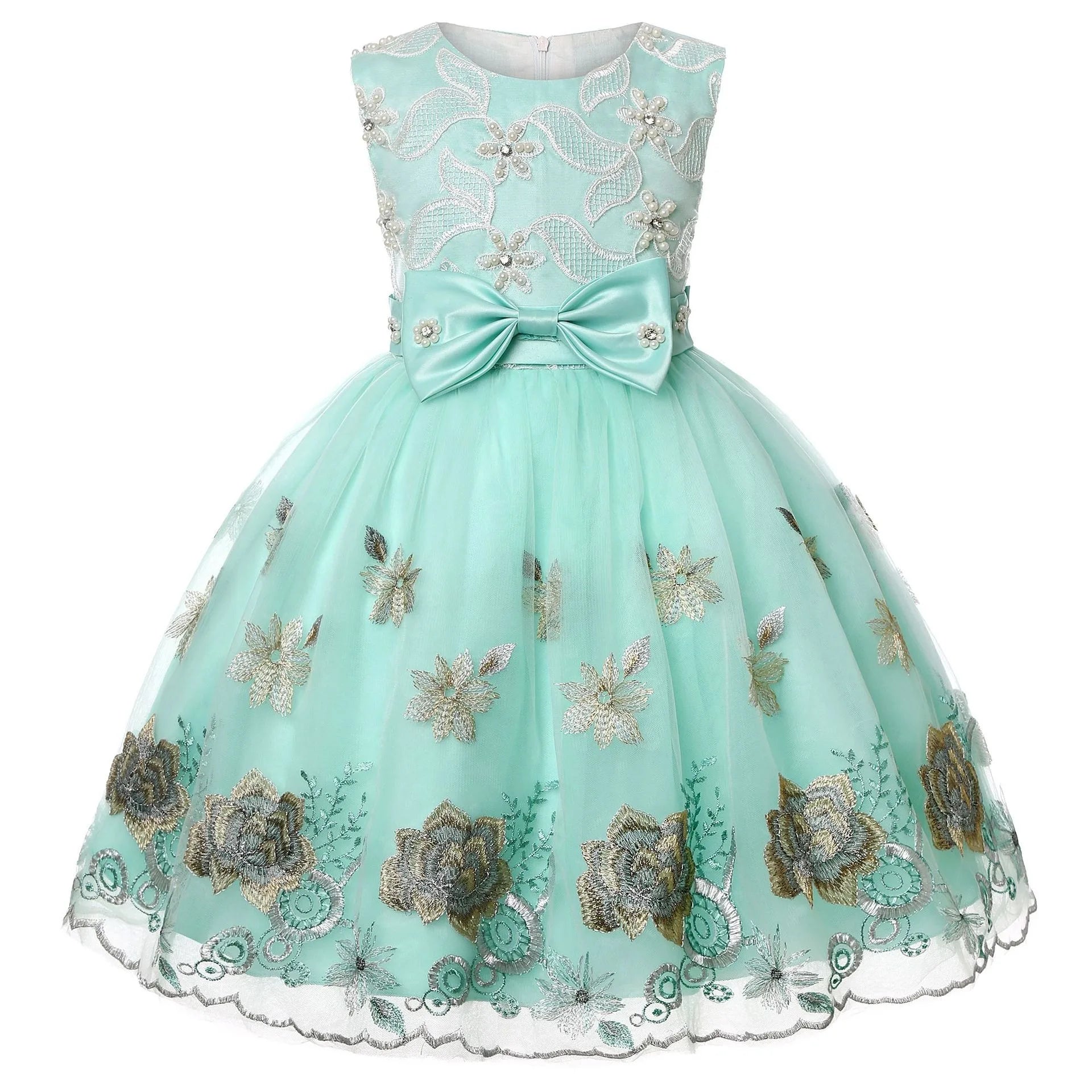 New Modest Embroidery Lace Floral Kids Girl Party Dress Wholesale Baby Birthday Wedding Dresses for Children C0060