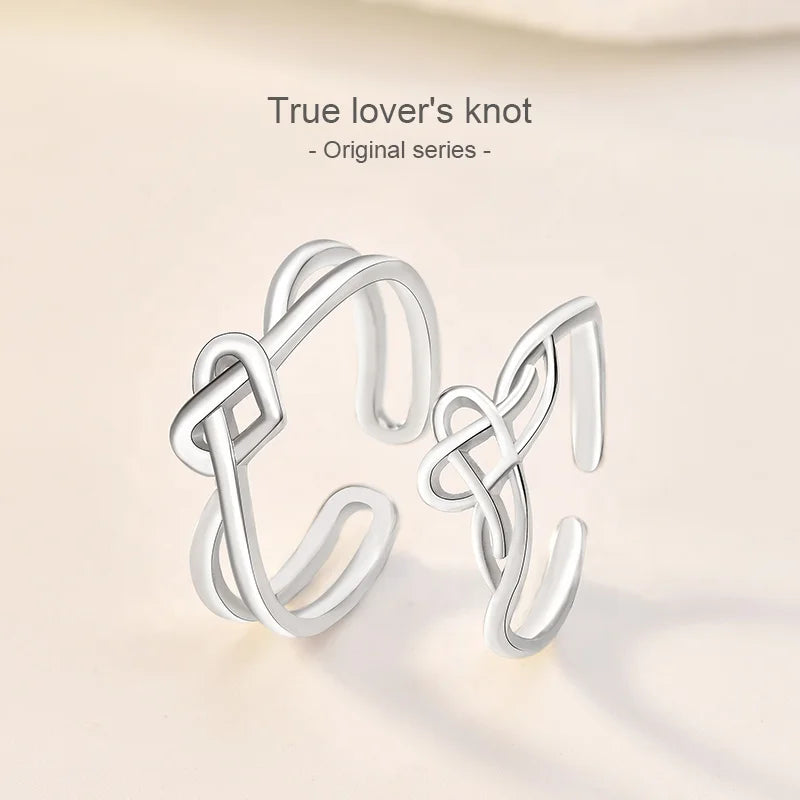 JA14 Simple 925 Sterling Silver True Lover's Knot Love Heart Shape Lover Couple Rings Set Promise Wedding Bands for Women Men