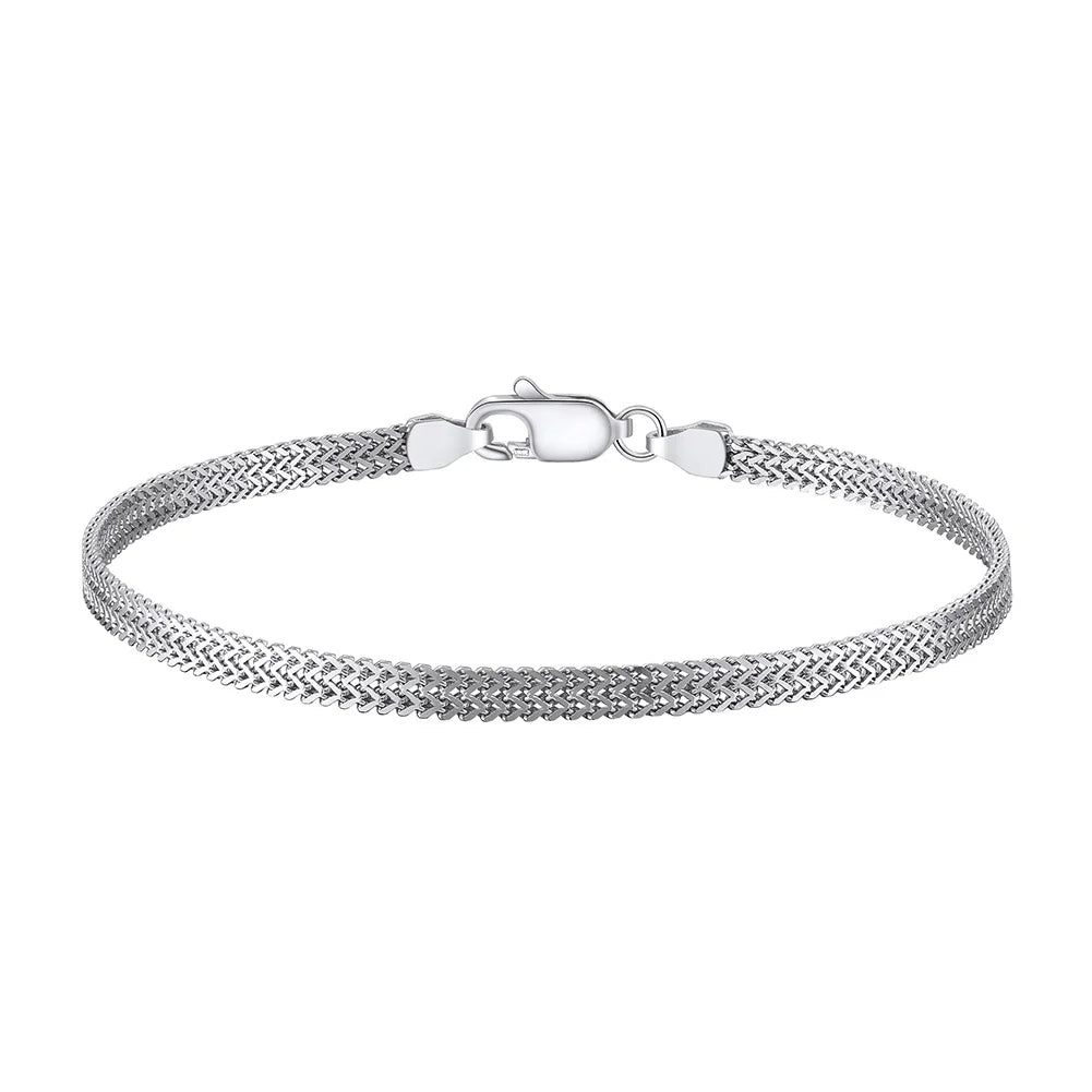 100% Real 925 Sterling Silver Mesh Bracelet Dainty 2.8mm Flat Mesh Chain Bracelet Trendy Minimalist Fine Jewelry for Women Gift