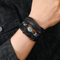 New Arrival DPANCO TZ686 Vintage Genuine Leather Zinc Alloy Men's Fashion Evil Eye Multilayer Adjustable Bangle Anniversary