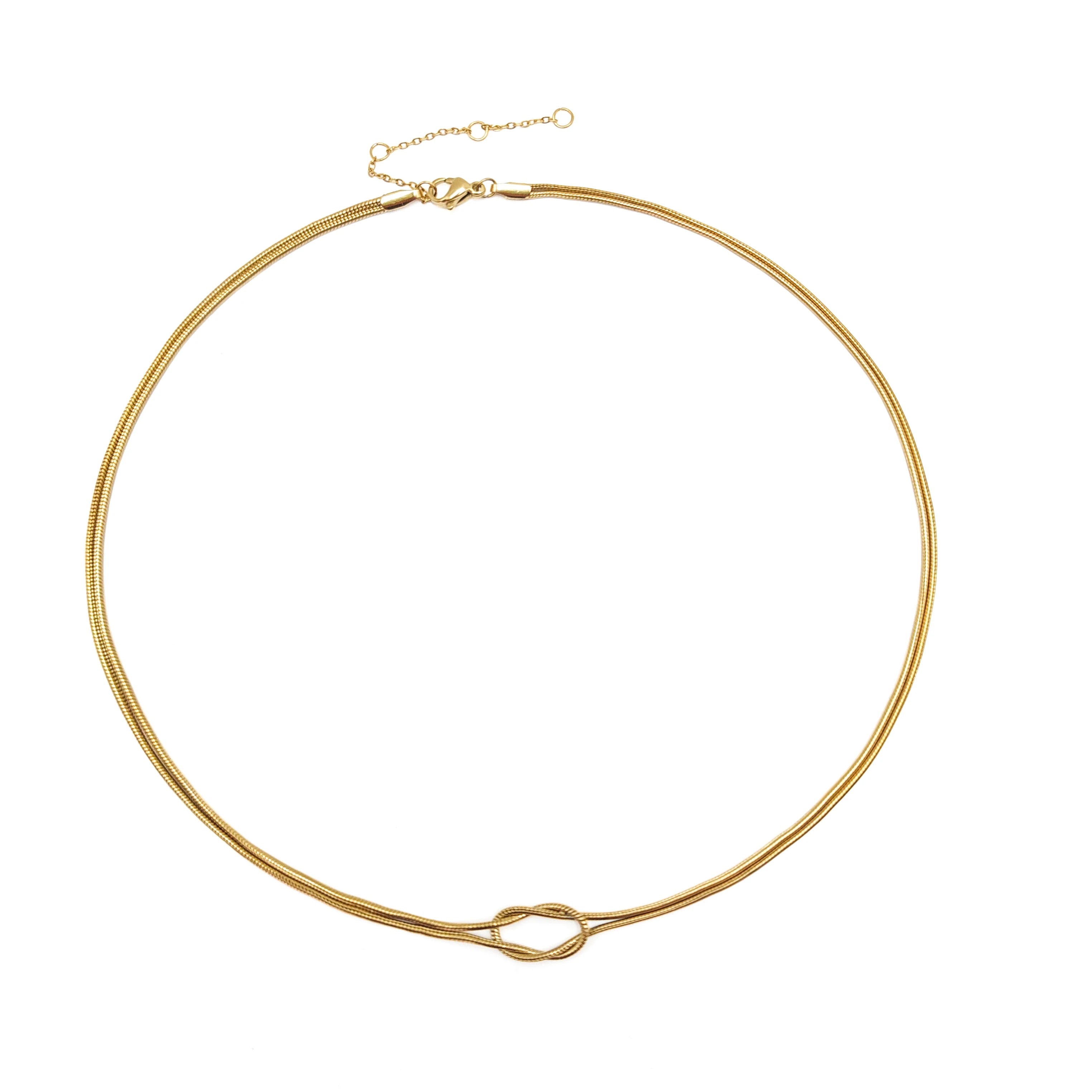Chihang Stainless Steel 14K Gold PVD Plated 38+5cm Knot Snake Chain Necklace Titanium Steel Knot Link Chain  Necklace
