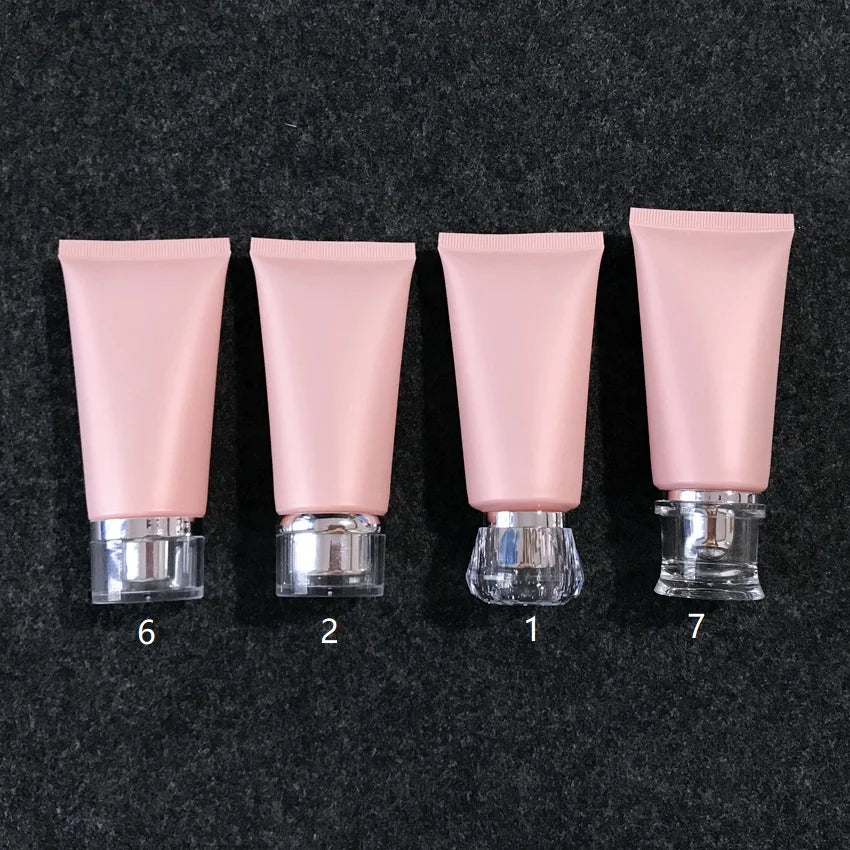 50g Pink Plastic PE Soft Tubes Cosmetic Containers Refillable Plastic Tubes UV Printing Label Airless Squeeze Bottle