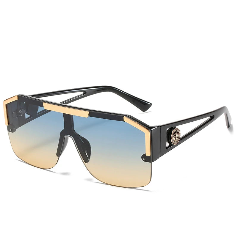 6922 Oversize One Piece Square Sunglasses for Women Men Blue Champagne PC Frame Large Eyeglasses with Wide Edge Fashionable