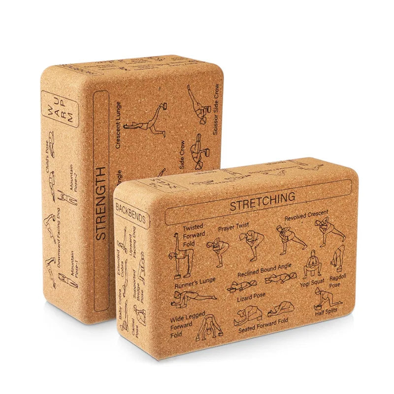 High-Density Non-Slip Anti-Moisture Cork Yoga Block with Poses Natural Beginners Postures Guide Balance Cork Yoga Block