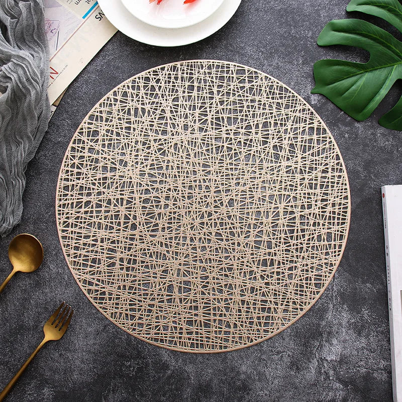 Custom PVC Vinyl Metallic Round  Placemats Decorative Dinning Table Mats Luxury Placemats Quilted Placemat