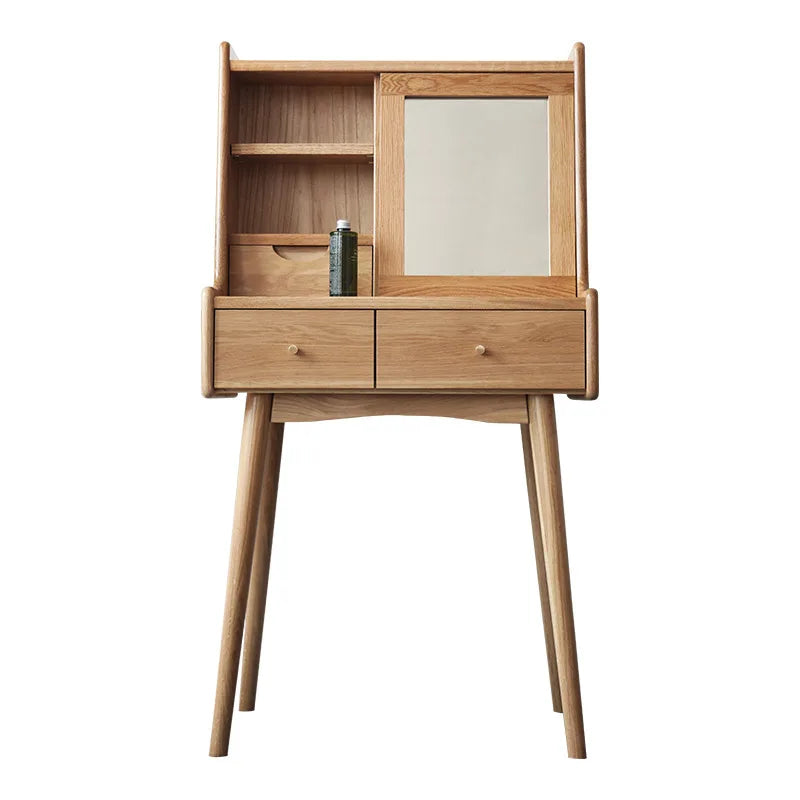 Nordic Log Dressing Table Japanese Solid Wood Dressing Table Oak Bedroom Storage Cabinet One Small Apartment