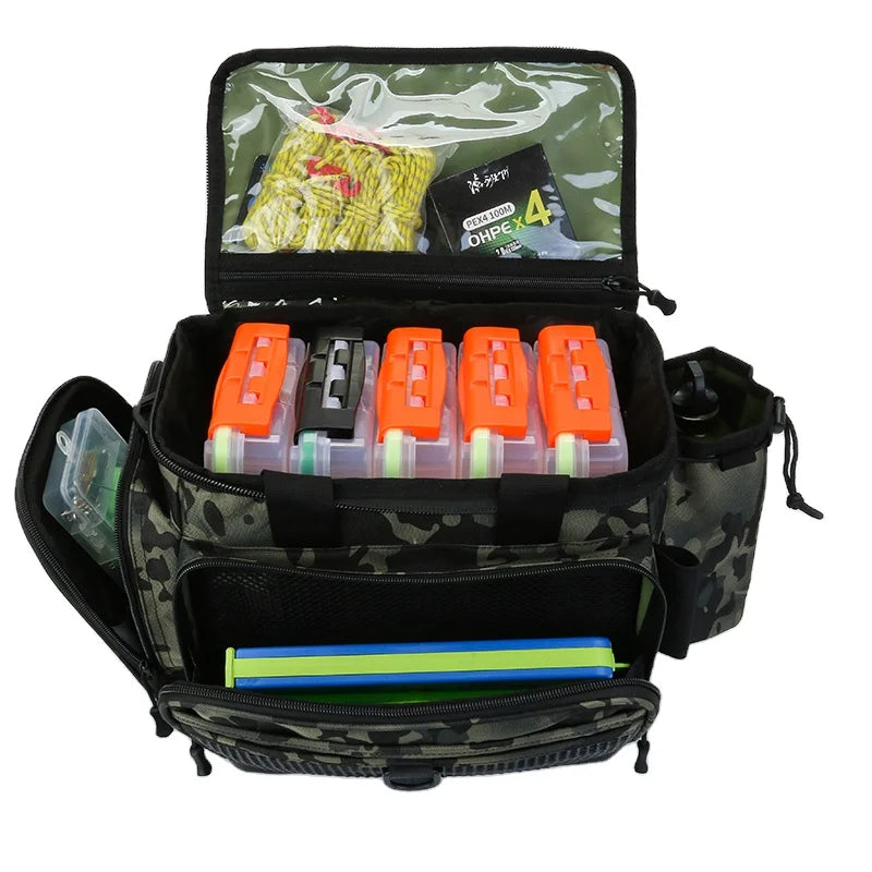 Fishing Tackle Storage Bags Camouflage Fishing Hiking Hunting Camping  Water Resistant Fishing Gear Storage Bag with Rod Holder