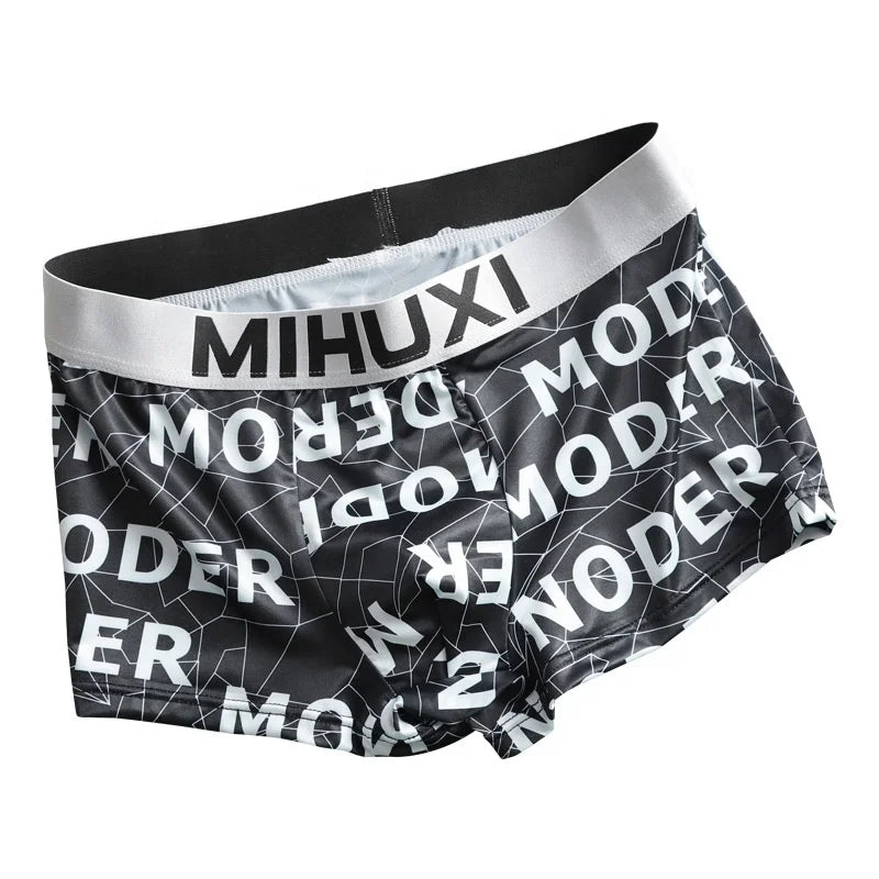 AILIHENG- 88314  HOT SALES MEN'S BOXER UNDERWEAR LETTER ICE SILK UNDERPANTS FASHION BREATHABLE BRIEFS