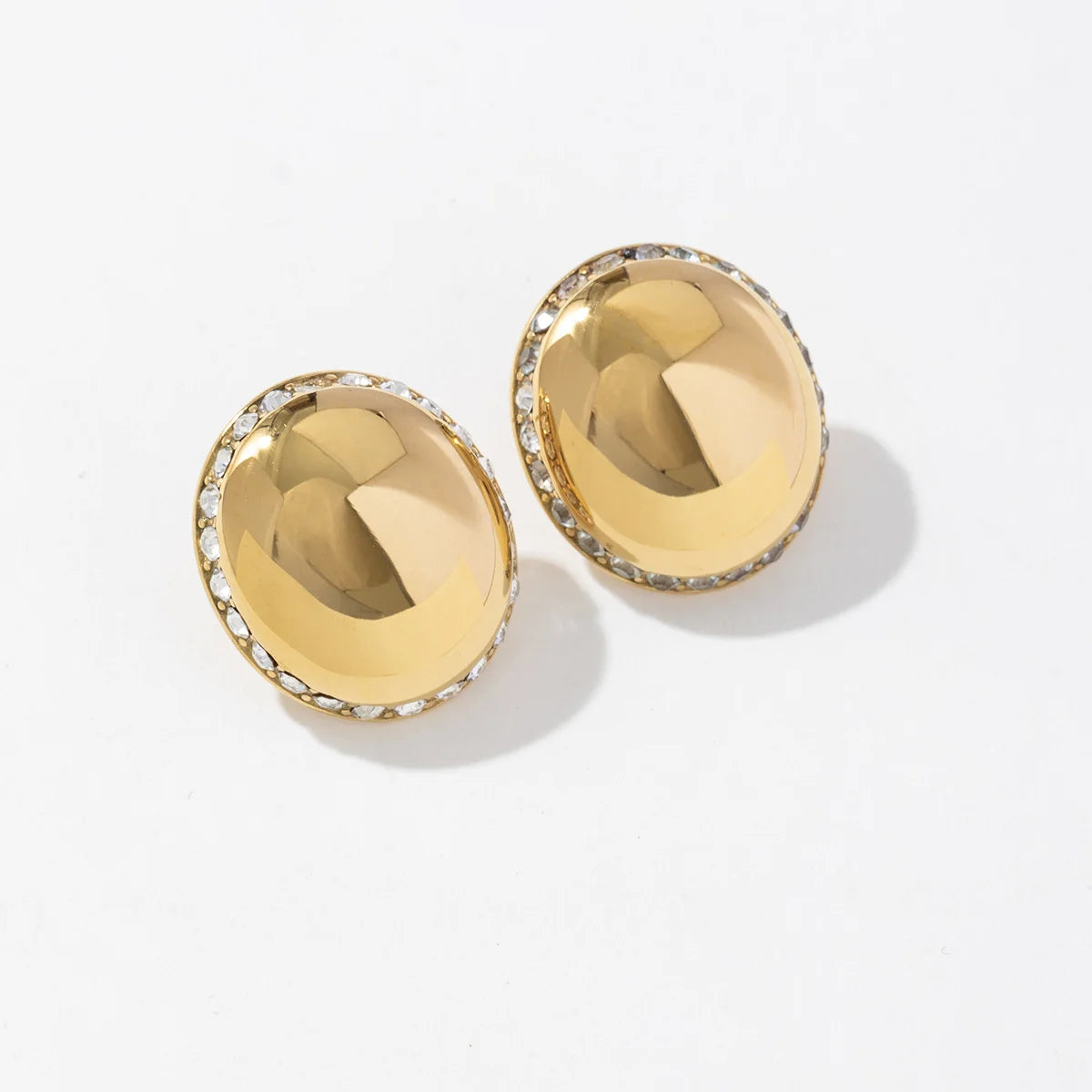 Dubai Designer Design CZ 18K PVD Gold Plated Stainless Steel Blingbling Shiny Cubic Zirconia Button Stud Earrings