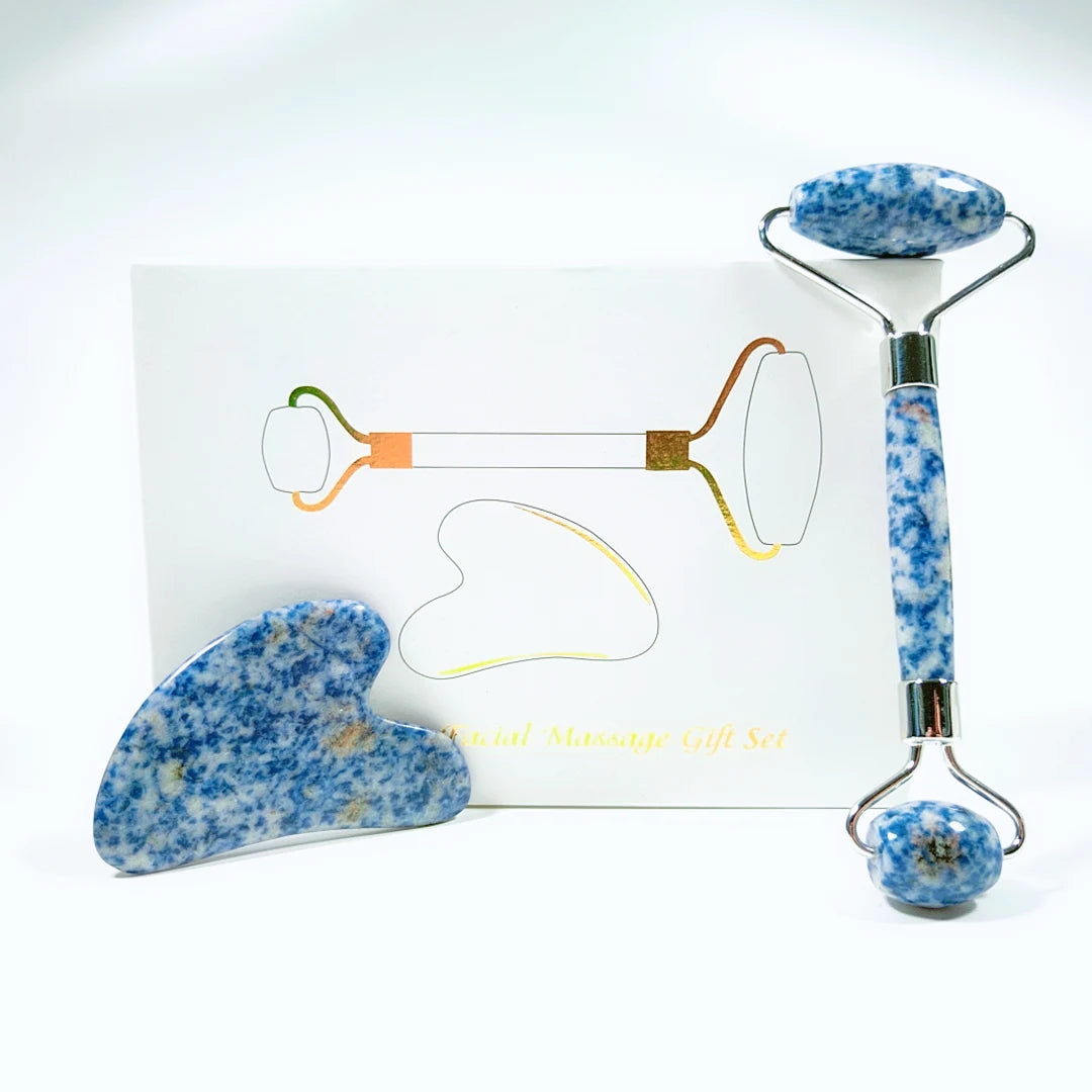 2025 Blue Spot Stone Jade Roller Gua Sha Face Roller Facial Beauty Roller Skin Care Tools Diy