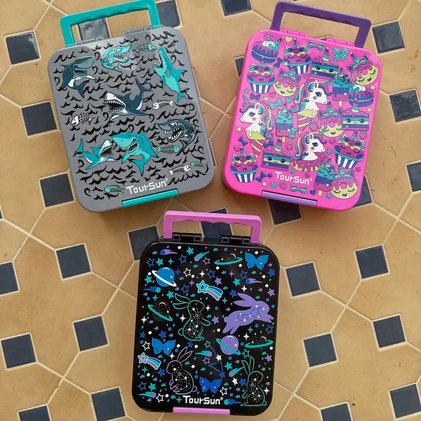 Kawaii Kids Cartoon Lunch Box for School Kids Toursun Children's Lunch Box 4 Compartment Kids Bento Lunch Box with Handle