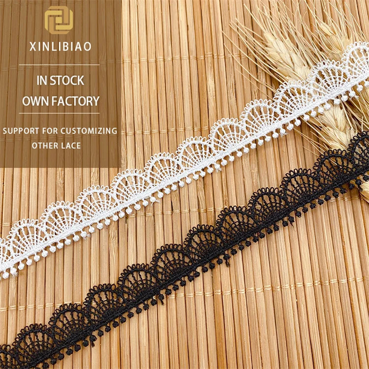 100% Polyester Water-Soluble Beaded Lace Fabric with Embroidery for Dress Shoes Bags Wedding Decorations Lace Trim Mesh Type