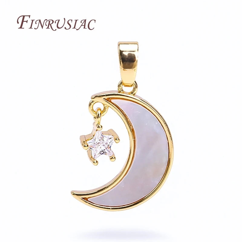 18K Real Gold Plated Zircon Pendant Necklace Star Shell Crescent Moon Charms DIY Jewelry Making Jewelry Findings Components