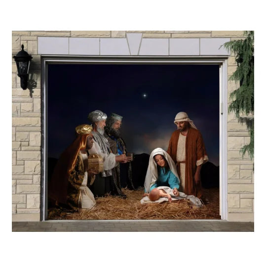 Nativity Scene Jesus Garage Door Banner Christmas Mural for Double Garage Door