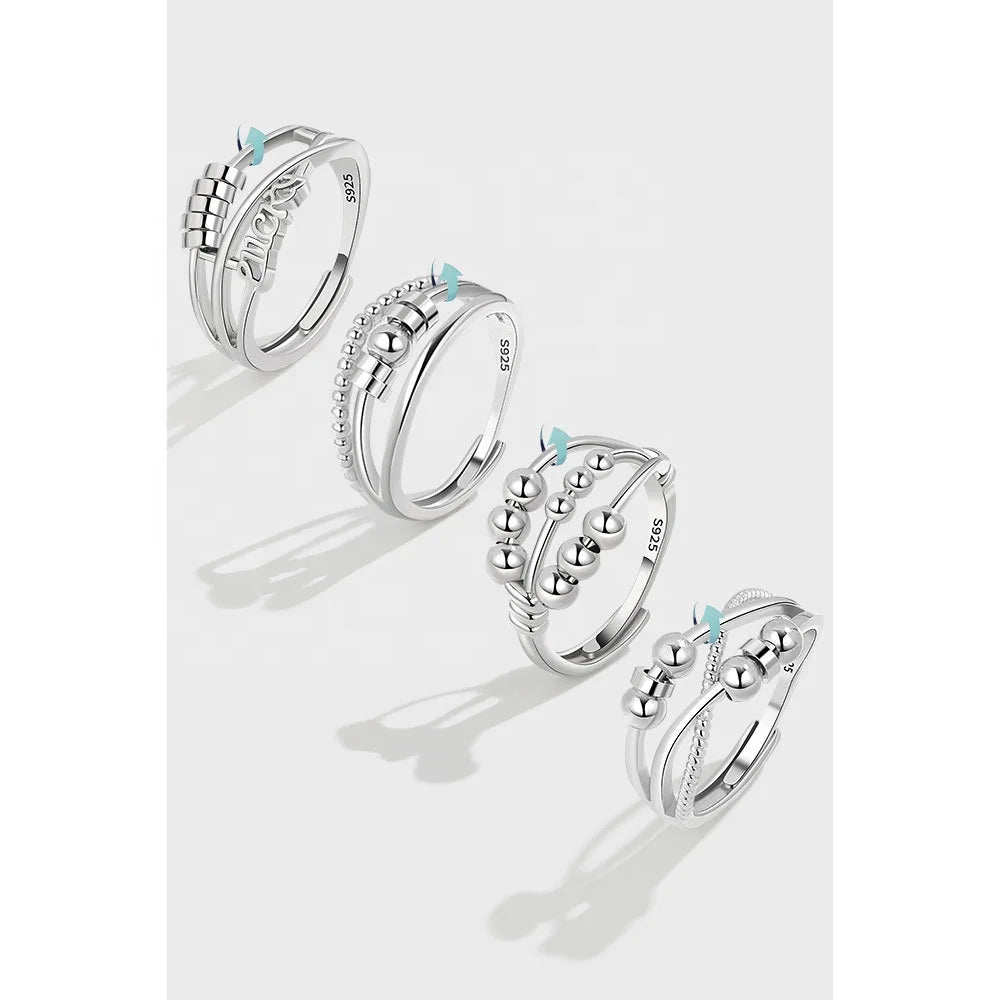 Three Layers Cross Rings Rotating Beads Relief Stress Fidget Anti Anxiety Ring Trendy Rhodium Plated