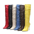 2019 Winter Fashion Large Size Pleated PU Leather Knee High Long Boots