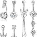 6 Pcs/set Elegant Stainless Steel Tassel Double Layer Fashion Gold Silver Navel Rings Women Body Piercing Jewelry Set
