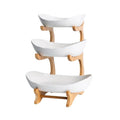 European Style Detachable Three Layers Bamboo Wood Frame Ceramic Fruit Plate Dish