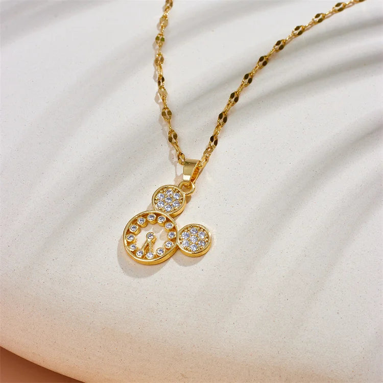 Wholesale Romantic Valentine Day Gift Titanium Steel Fashion Jewelry Diamond Mouse Pendant Necklace