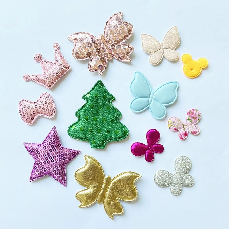 Wholesale Glitter Sequin PU Leather 3D Padded Applique Patch Butterfly Crown Mickey Head Padded Applique Patches for Shoes/hat