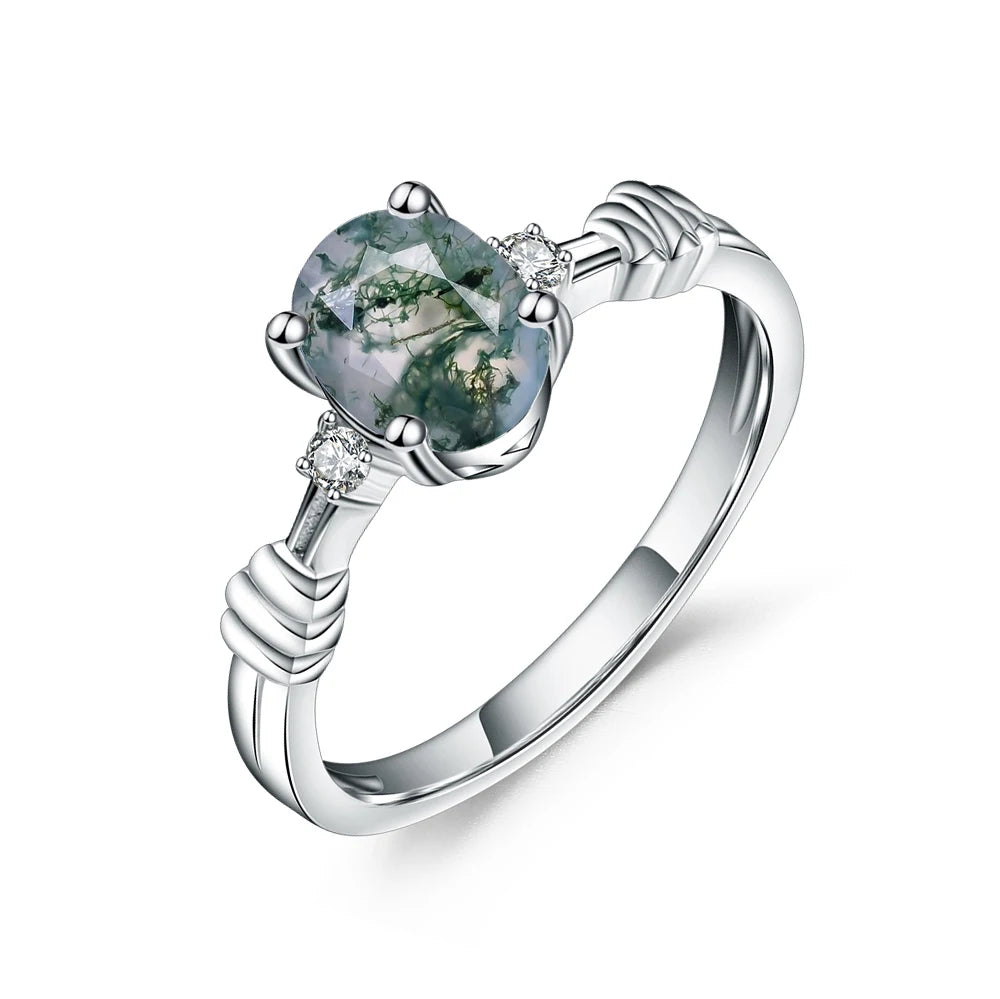 C893 Superior Workmanship Natural Gemstone Silver and Moss Agate Rings China Ring Factory Moss Agate Silver Ring