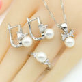 White Zircon Sterling Silver Jewelry Set for Women Wedding Engagement Gift Hoop Earrings Necklace Pendant Open Ring