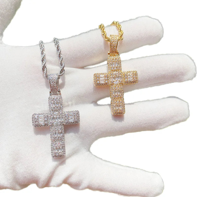 Iced Out Mens Choker Jewelry Hip Hop Zircon Iced Out Cross Pendant Silver Gold Plated Necklace Chain Pendant