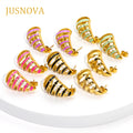 JUSNOVA Trendy Style Earrings Stud Earring Set Wholesale Stainless Steel  Pearl 18K Gold Plated Stud Earrings