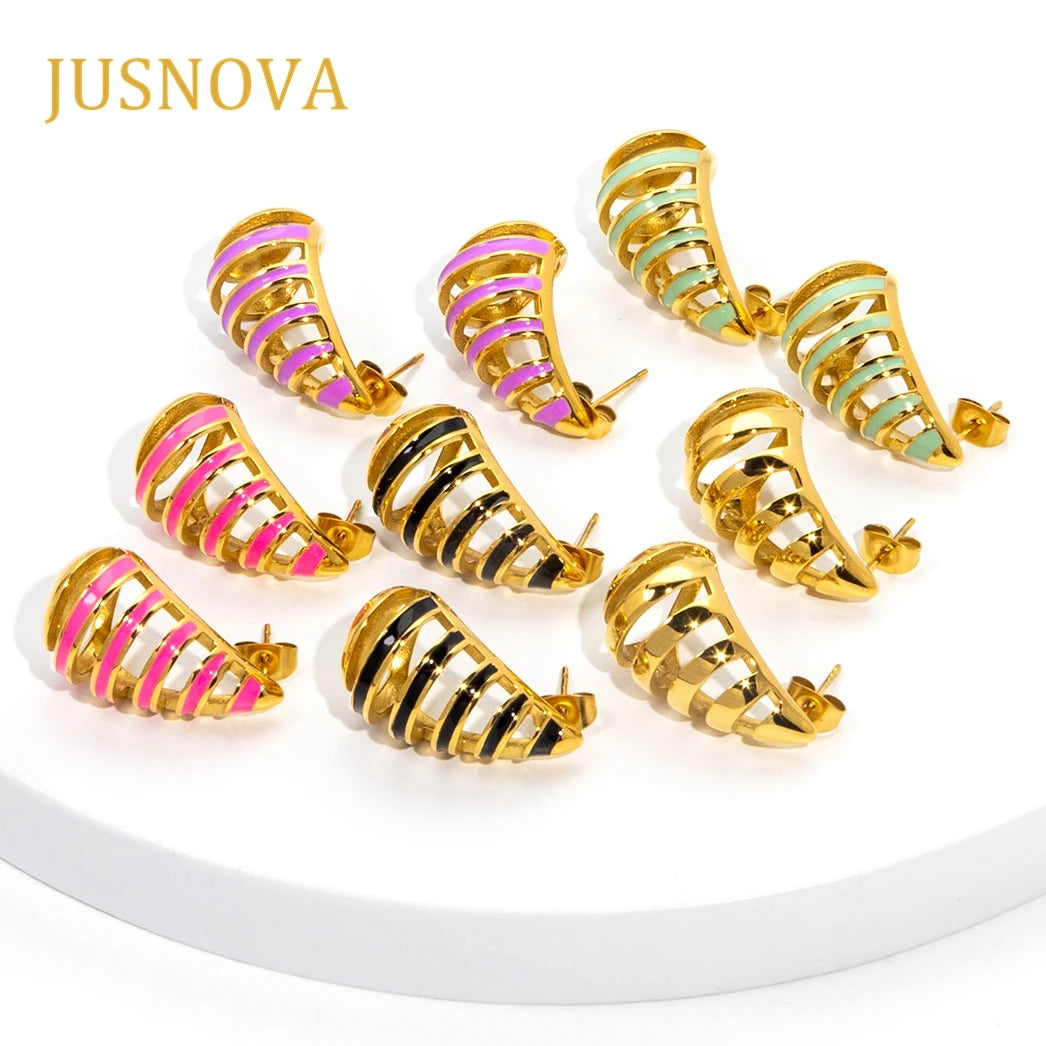 JUSNOVA Trendy Style Earrings Stud Earring Set Wholesale Stainless Steel  Pearl 18K Gold Plated Stud Earrings