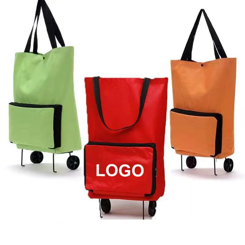 Wholesale Portable Collapsible Large Compartment Fabric Shopping Trolley Bag Cart With Wheels
