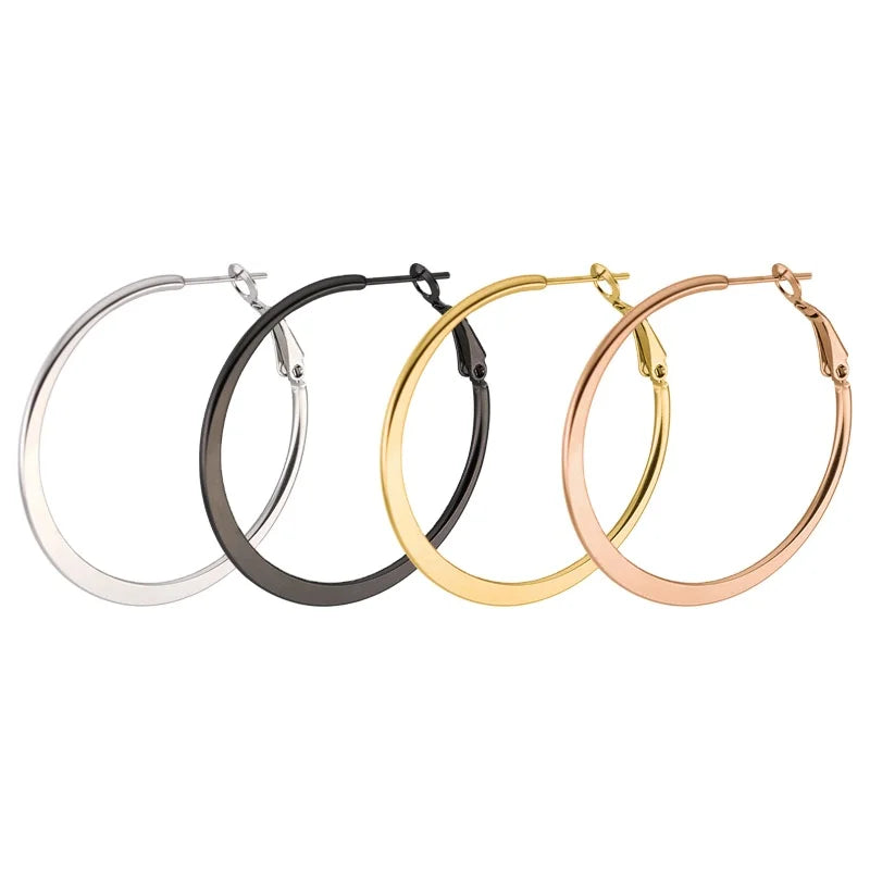 Flat Round Exaggerated Earrings Fashion Large C-ring Earrings Stainless Steel Hoop Earrings