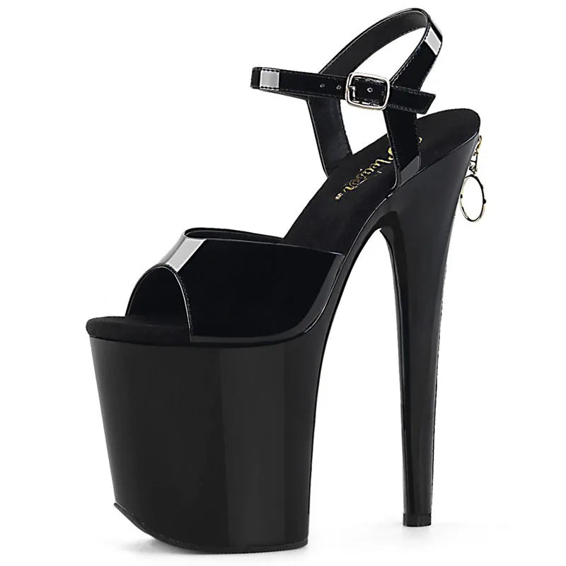 Black Thin Heel 20 cm Fish Mouth Leakage Toe Strip Dance Pole Dance High Heels Gothic Ultra-high HEELS SANDALS