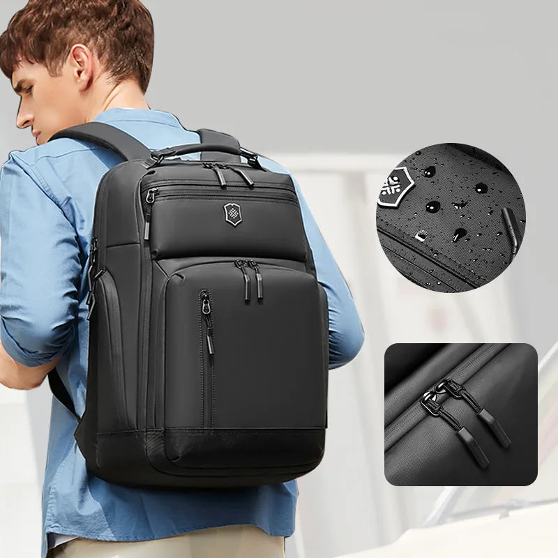 Men's Vintage Style Travel Backpack Large Capacity Waterproof Laptop Backpack 15.6-inch Computers Multifunction Polyester Lining