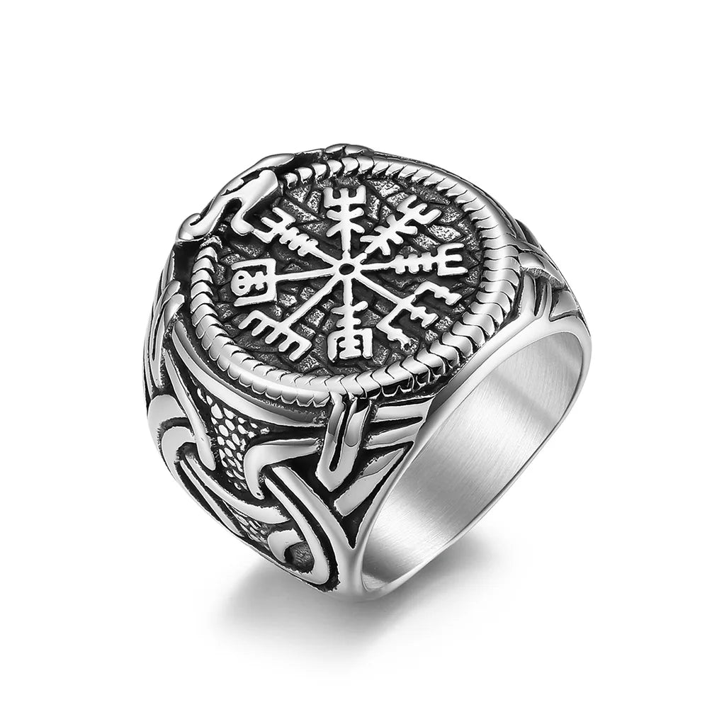 Stainless Steel Retro Vintage Jewelry Nordic Viking Ring Compass