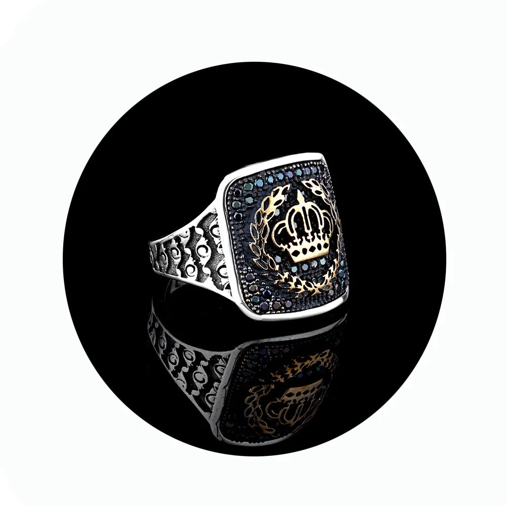 Elegant 925 Sterling Silver King Crown with Zirconia Men’s Ring – EU Local Stock