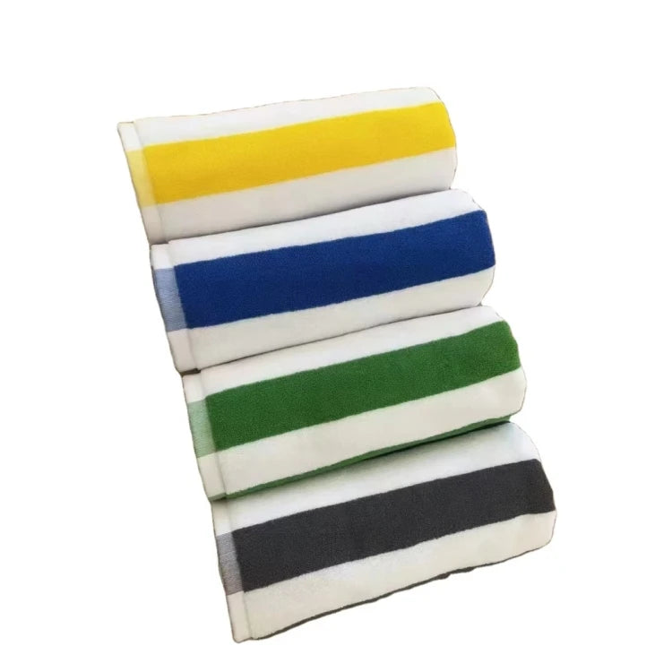 Quick-Dry Large Plush Jacquard Pattern Beach Towel Oversize Thick Blue and White Stripes Printed Cotton Towel