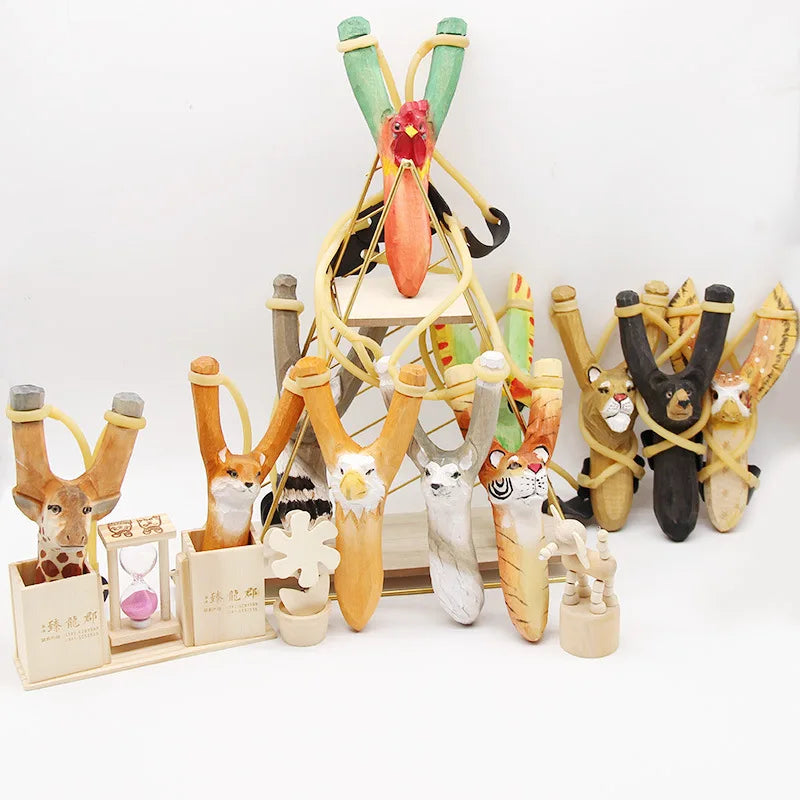 New Handmade Pure Wood Exquisite Handle Animal Carving Slingshot High End Outdoor Children's Slingshot