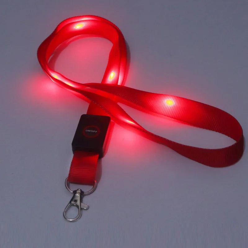 Wholesale Custom Logo LED Light Flash Eco-Friendly Polyester Neck Strap Unique Glowing Luminous Nylon Lanyards Metal Hook Phone