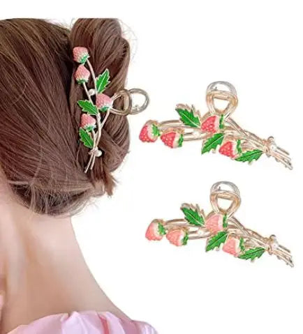 Korean Tulip Ponytail Grab Clip Set Simple Metal Shark Hair Claw Women's Fancy Flower Strawberry Cherry Alloy Hair Accessories