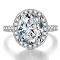 Luxury Wedding Jewelry Single Huge Oval Cut 3ct  Diamond Moissanite Halo Rings White Gold Plated 925 Silver for Women